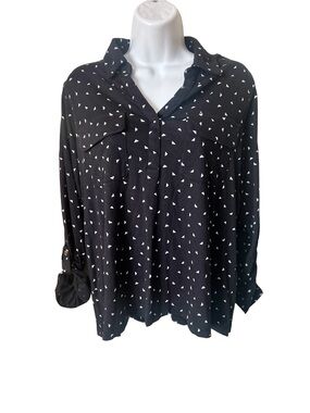 Style&Co Women's Black, Shirt with White Triangle Print, Sz PM, NWT